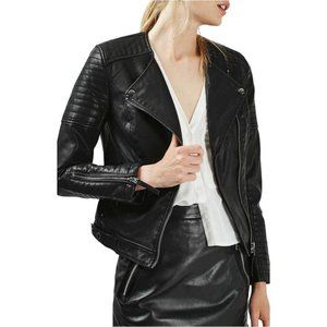 Topshop Jacket Faux Leather Moto Edgy Black Size 6